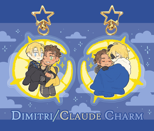  I made a doublesided dimitri/claude charm featuring glitter epoxy and a star clasp!They’re av