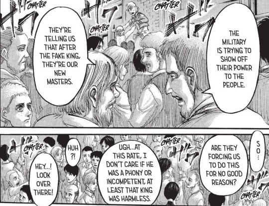 momtaku:  snkception:  No, but can I just flail about the politics of this some more? Because, okay, here we have the population being all dubious about the military and their motives:And then Rod Reiss looms over the wall in all his terrifying glory,
