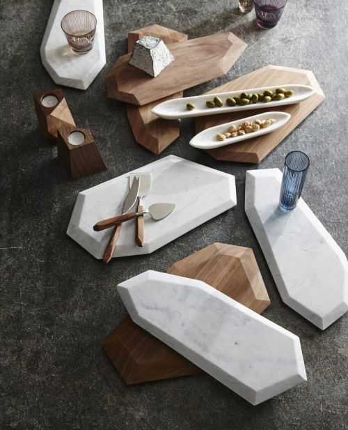 thedesignwalker: Faceted Marble + Rosewood Serving Pieces