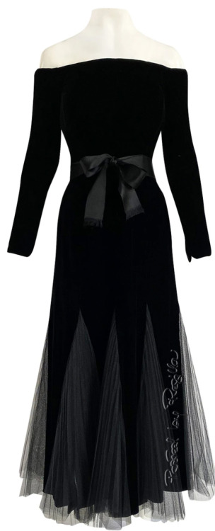 Regilla ⚜ Fall 2000 Yves Saint Laurent Haute Couture Velvet Dress w Net Inset Panels