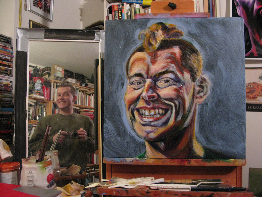 Process pics of self-portrait, 18&quot;x18&quot;, acrylic on canvas