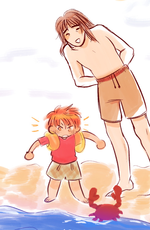 dillydallyings:kyo protecting his dad from wild ocean creatures!