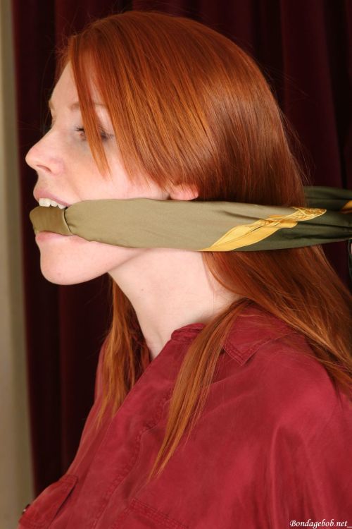 graybandanna:  Fi Stevens all tied up with a scarf in her mouth (For post #100 I thought I’d go back to the same model from my very first post)