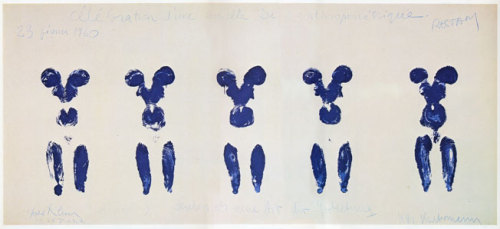 nyctaeus:Yves Klein, ‘Anthropometry ANT 85’, 1960Various naked women covered the front of their body