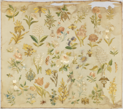 Robert-Hadley: Sampler, 1800-1850 Silk, Metallic Thread. Source: Textiles Collection