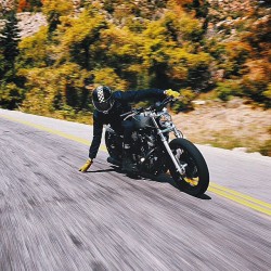 caferacersofinstagram:  How low can you go? @colekelson getting a feel for the road. Photo by @aaronbhall.      #croig #caferacersofinstagram