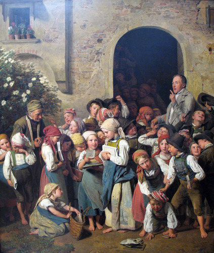 After school, 1841, Ferdinand Georg WaldmüllerMedium: oil,oakpanel