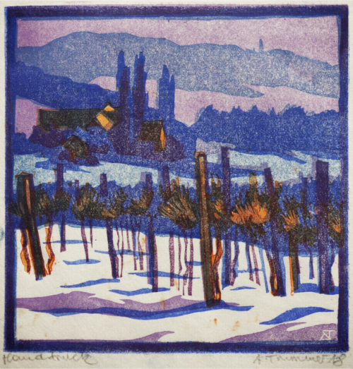 August Trummer Woodcut ‘Weingarten im Winter’ 1918.(via ebay.at - galerie-oper)