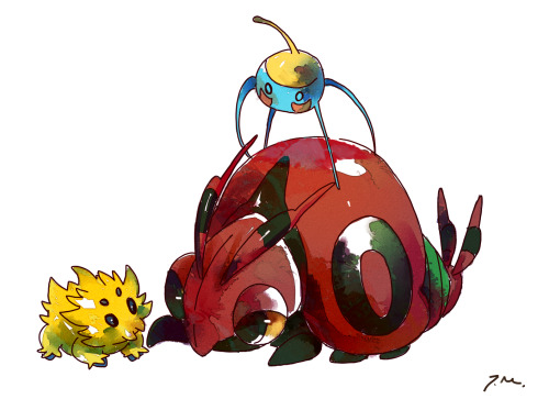 bluekomadori:  Some watercolor bugs. And my shiny Larvesta :3