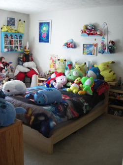 yru3:  poofy-shark:  Bedroom :3 (This is probably about 1/3 or so of our plushies?)  Gir! 