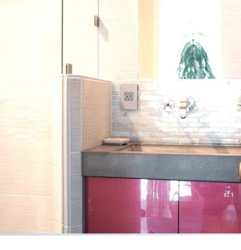 Bathroom - 3/4 BathA Small, Modern Corner Shower With 3/4-inch Beige And Porcelain Tiles, An Integrated