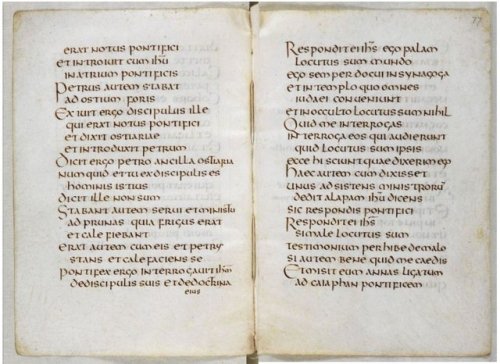 St Cuthbert’s Gospel - f76r and 77v - Is Europe&rsquo;s oldest fully bound book.  Fou