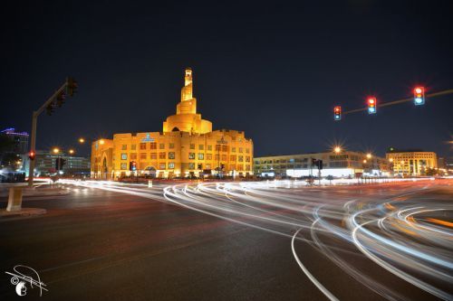 Qatar Islamic Cultural Center from the Street at Night (Long Exposure)www.IslamicArtDB.com » Islamic Architecture » Photos of Minarets » Photos of Spiral Minarets