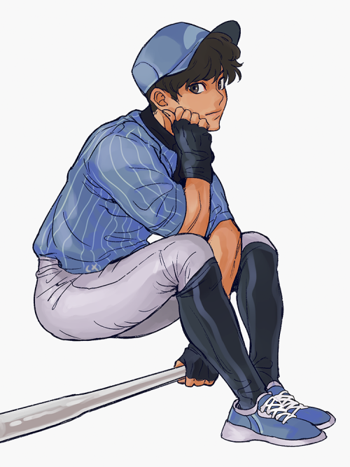 new baseball oc! he normally wears a pink uniform, this blue one is temporary