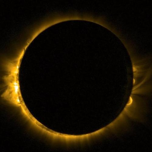 humanoidhistory: The solar eclipse of March 20, 2015, seen from the ESA’s Sun-watching Proba-2 minisatellite.  (ESA) 