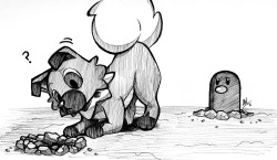 smudgeandfrank: Inktober Day 7 (Prompt: Lost) Rockruff lost its new Diglett friend! Or at least it thinks it did. ;0 x3!