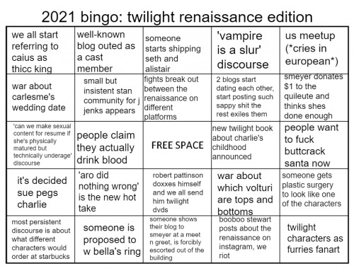 leech-lover:haletwinsstan: leech-lover: edwardbottoms: haletwinsstan:2021 bingo cards but make it tw