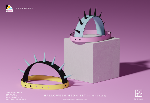 Halloween Neon Set (3 Items Pack) •  Neon Spiked Headpiece (Compatible with Hat Slider)•  Female Neo