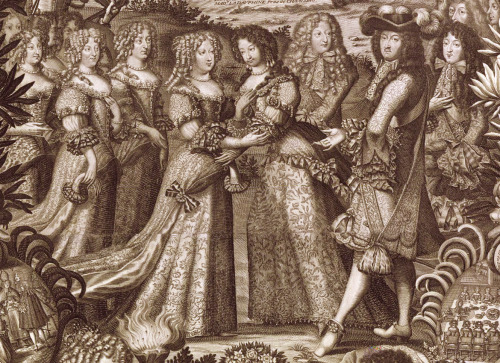 Engraving with scenes from the engagement and marriage of Maria Anna of Bavaria and Louis, Grand Dau