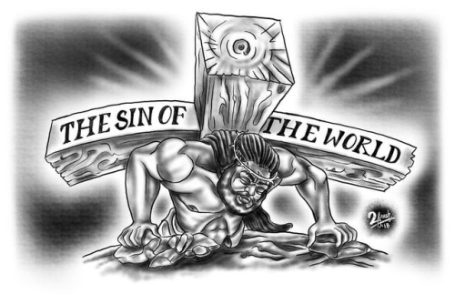 Tattoo design for client in MS. Rework of a very old image of Jesus carrying the cross. Had to make 