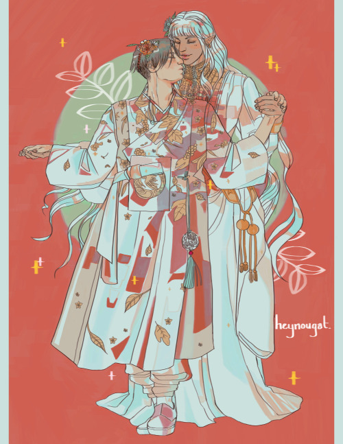 heynougat:a wedding piece of the boys in traditional garb. hanbok and bisht respectively ; -;