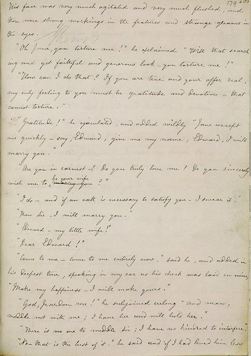 starrydiadems:  Manuscript of Jane Eyre by Charlotte Bronte opened at Mr. Rochester’s
