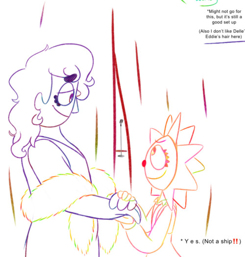 Sally Starlet giving reassurance to Eddie/Delle Ivory before performing