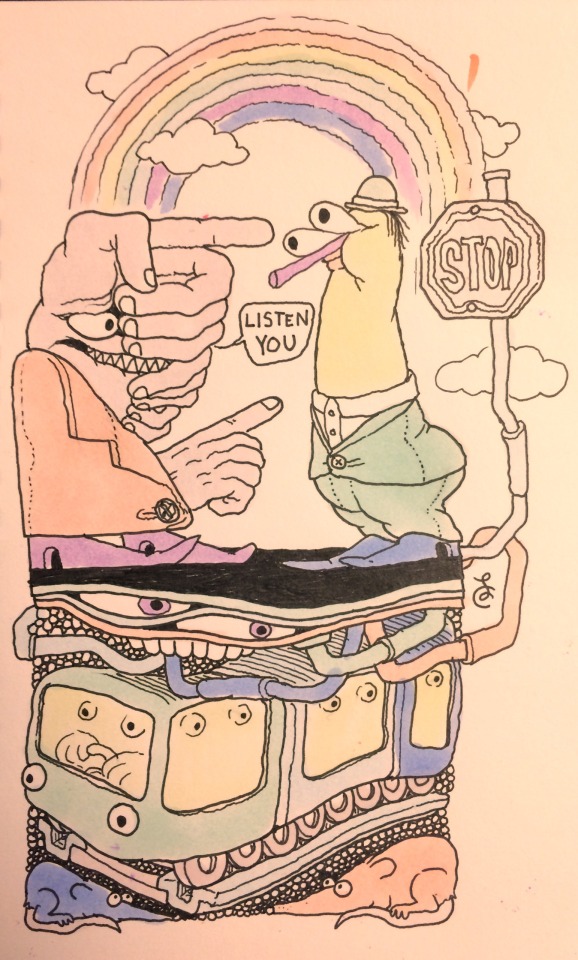 Street Politics (With Train) Actually Drawn On A Bullet Train And Not A Subway Train, But What Can Ya