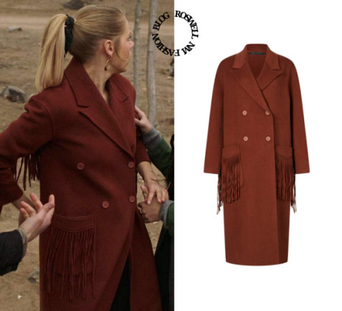 Who: Lily Cowles as Isobel EvansWhat: AllSaints Freya Fringe Double Breasted Wool Blend Coat - Sold 