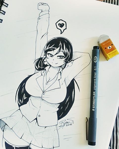 ryousakaiart:  Hm… Yup, I think I still have it!  Starting my new sketchbook with one of the “many waifus” lol.   #traditional #inking #nozomi #lovelive #fanart #ryousakaiart #toujounozomi 