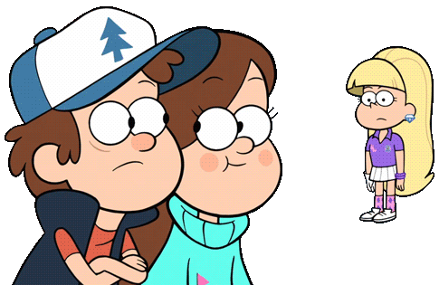 Dipper shaking his head at Mabel, telling her not to let Pacifica in from S2E3 “The Golf 