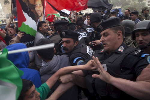 The Palestinian Authority’s police force detain anti-Obama protestors from the Dheisheh refuge