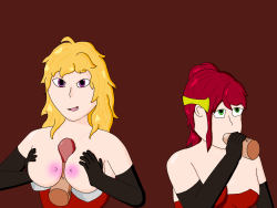 sashas-den:  Third part in my series of Yang and Pyrrha as sexy waitress, as inspired by this rwbysexcanons post. It’s safe to say the girls are really getting ahead with their customers~  rebloging for the day crowd.