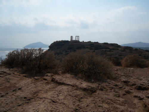 Temple of Poseidon at Cape Sounion. It is said to be the spot where Aegeus, king of Athens, threw hi