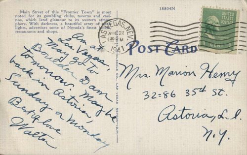 vintagelasvegas: Las Vegas postcard, c. 1940Illustration from a photo similar to this one. The grey 