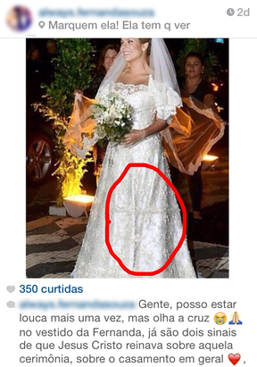 Internautas enxergam cruz no vestido de Fernanda Souza
Fernanda Souza compartilhou, em seu Instagram, na quinta, 26, uma foto onde teria visto a imagem de Jesus Cristo logo abaixo o seu pescoço e próximo ao seu peito.