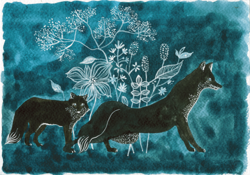 red-lipstick:Peichi Wu (Taiwanese, based in London) - Night Foxes, 2014 Paintings: Watercolors