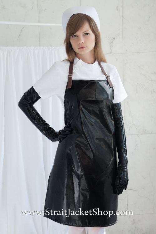 Black PVC Aprons with Leather Straps are availalbe in our shop!www.StraitJacketShop.com