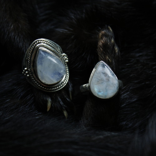 my fur scarf with paws and rainbow moontstone rings from a local flea market