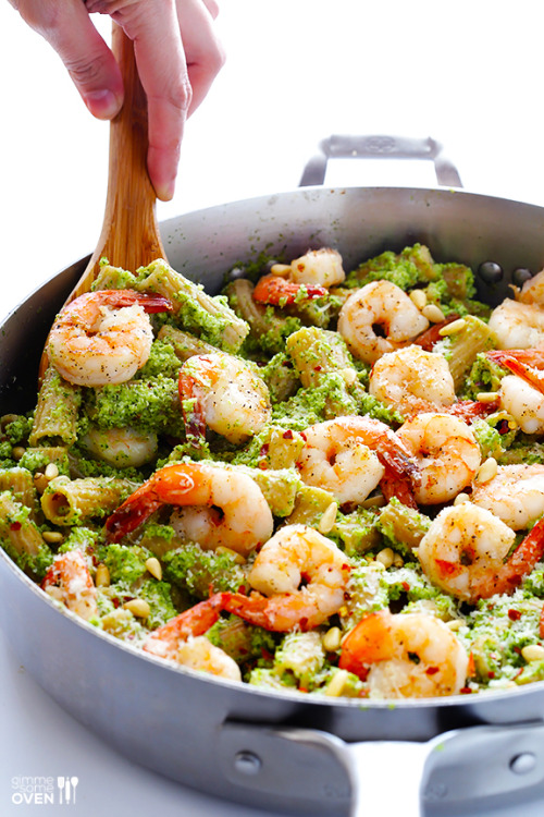 prettypasta:Shrimp Pasta with Broccoli Pesto