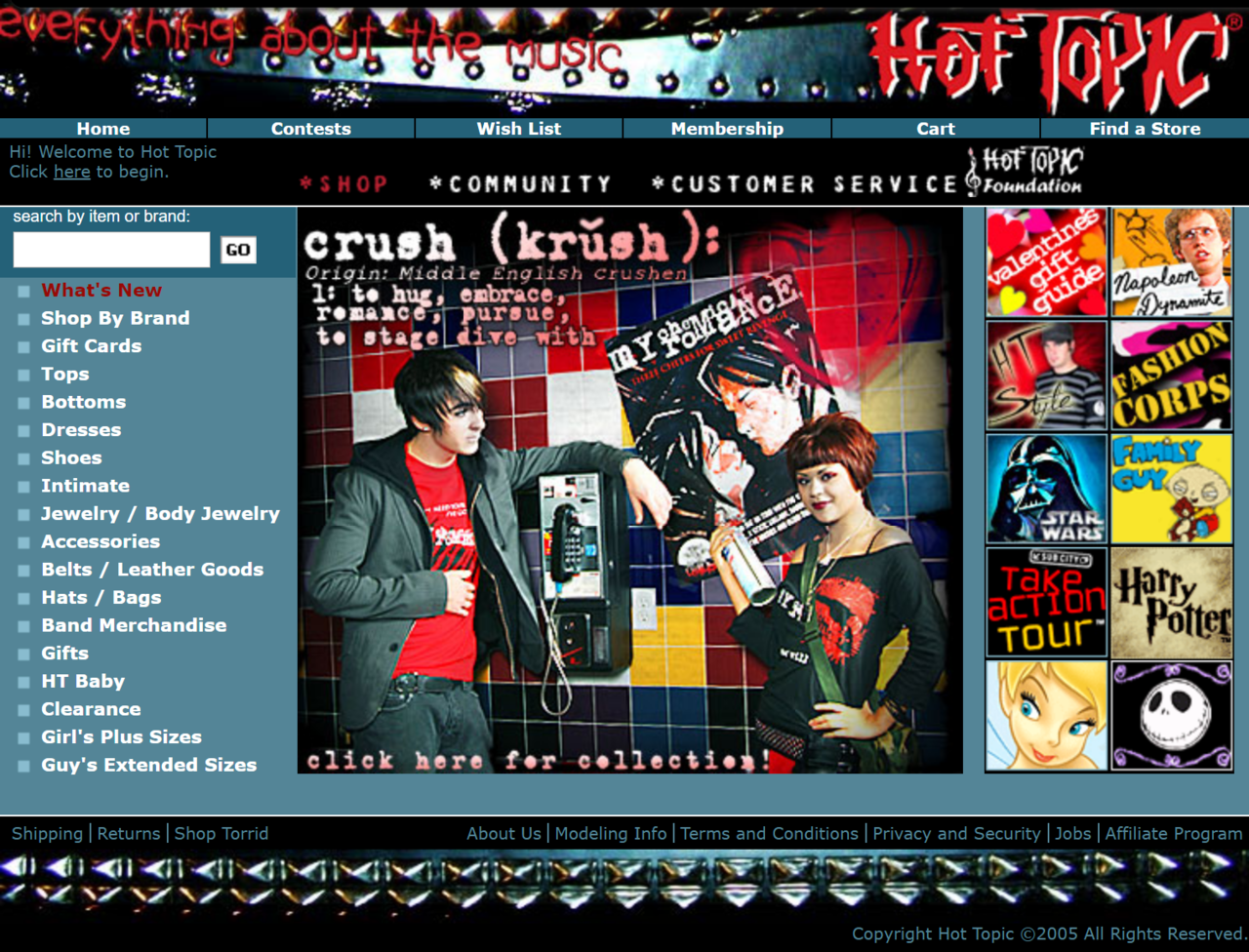 life is peachy~ — Hot Topic website circa 2005