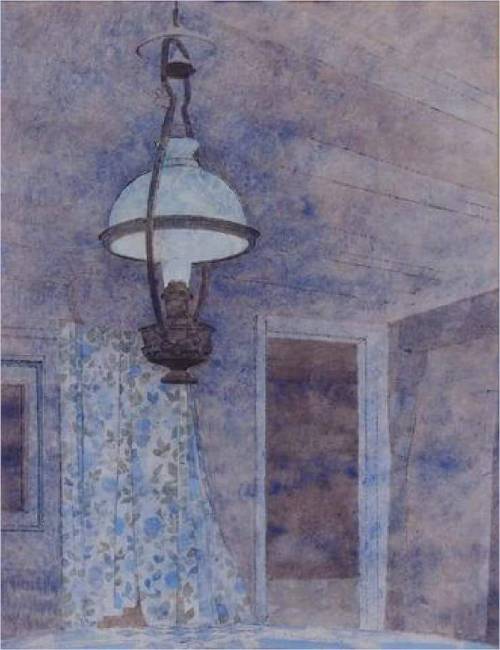 huariqueje:The Blue Lamp , Shetland   -    Lionel BulmerBritish, 1919-1992 watercolour, 40 x 30.5cm 