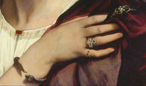 detailedart:Details (#1) of Half-Length Portrait of a Roman Woman (1862/1866), by Anselm Feuerbach.