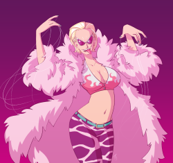 nuttyjester:    One Piece fanart.A genderswapped version of Doflamingo, which I call “Dulcinea.”If you’ve read/seen Man of Lamancha, you’ll know the significance.… Honestly, I wish Doflamingo HAD been female in canon. Would have been a VERY