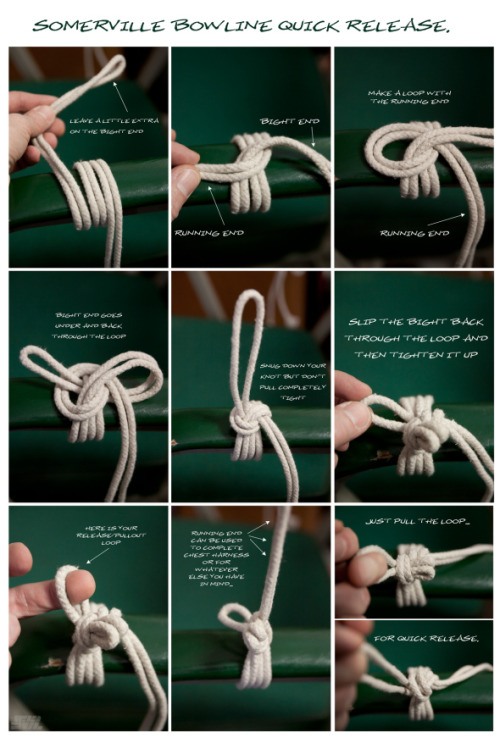 bdsmgeek:  other-bronte:  bdsmgeek:  Summerville Bowline Quick Release by jvrsta  It’s easier to fold your bight in half for steps 3-4 and then just slip that new bight through the loop, instead of putting the whole thing through and then pulling