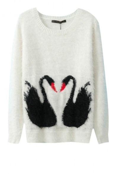 banananderson:creepycutiefashions:Tree Rivet Sweater Black Flora Sweater Blue Bird Swan Pattern  Che