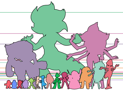 heliodorable:  I made this Steven Universe size comparison chart for use with Gemsonas (to show their size relative to other Gems on stat sheets). I shared the PSD file (separated into layers) here. I based the proportions on screenshots of scenes where