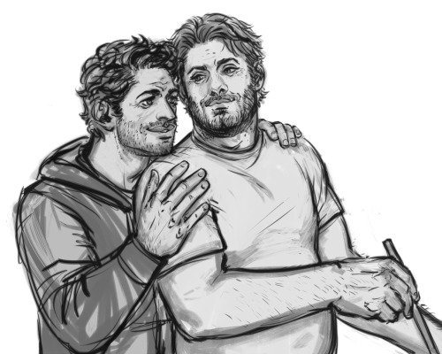 stonelions:chunky dean and his good friend cas from a pandemic neighbors au