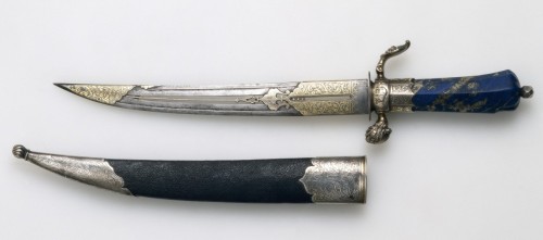 aleyma:Dagger and Sheath. Blade made in Turkey in the 16th century, lapis lazuli hilt made in German