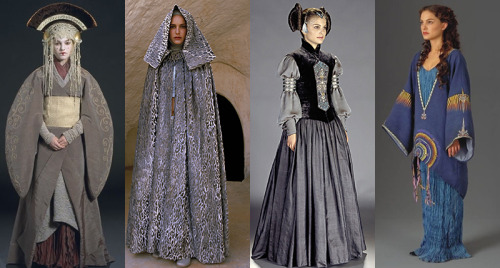 femmequeens:  Padmé Amidala’s wardrobe from Star  Wars: The Prequel Trilogy (Episode I: The Phantom Menace / Episode II:  Attack of the Clones / Episode III: Revenge of the Sith) 